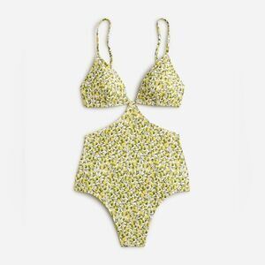 J Crew Liberty Eliza’s Yellow Fabric Side Cut Out One Piece Swimsuit NWT